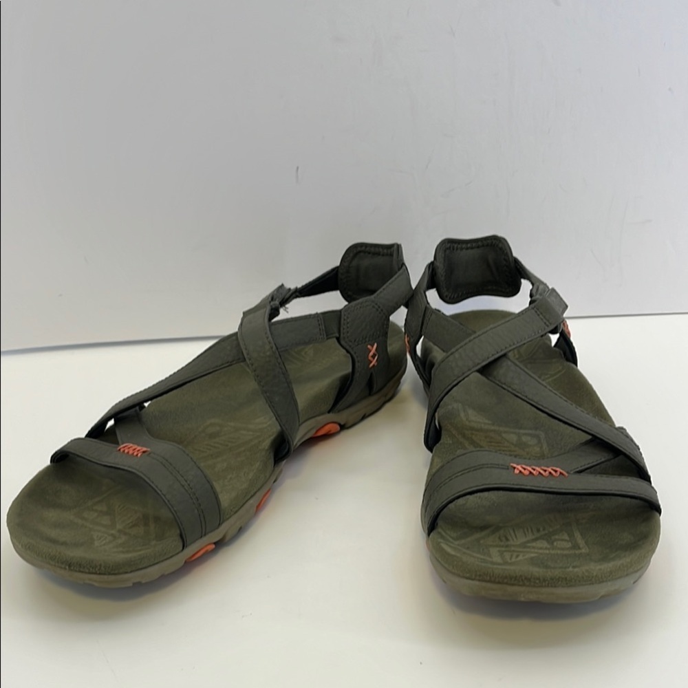 Merrell Olive Green with Orange Trim Strappy Hiking Sandals Women’s Size 9